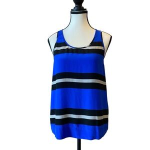 Banana Republic Blue and Black Striped 100% Silk Tank Top